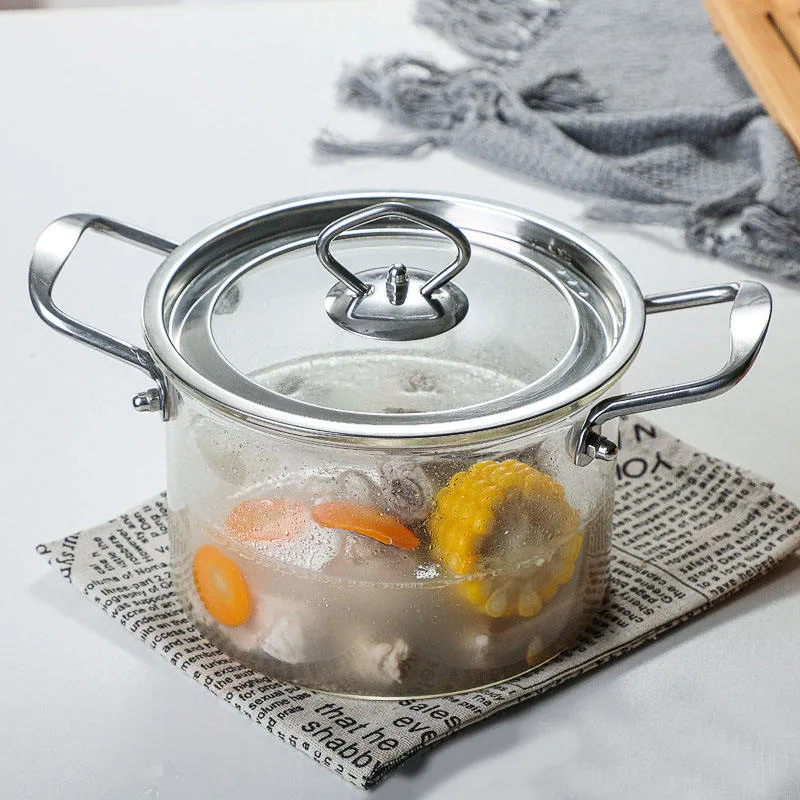 Transparent High Borosilicate Glass Cooking Pot with Lid Soup Pot Dinner Set Dinnerware Sets Tableware Cutlery Set