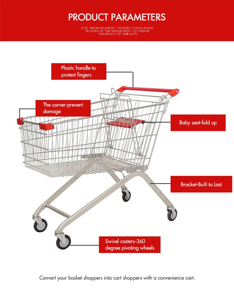 European Style Metal Supermarket Wire Shopping Trolley Cart with Plastic Cover