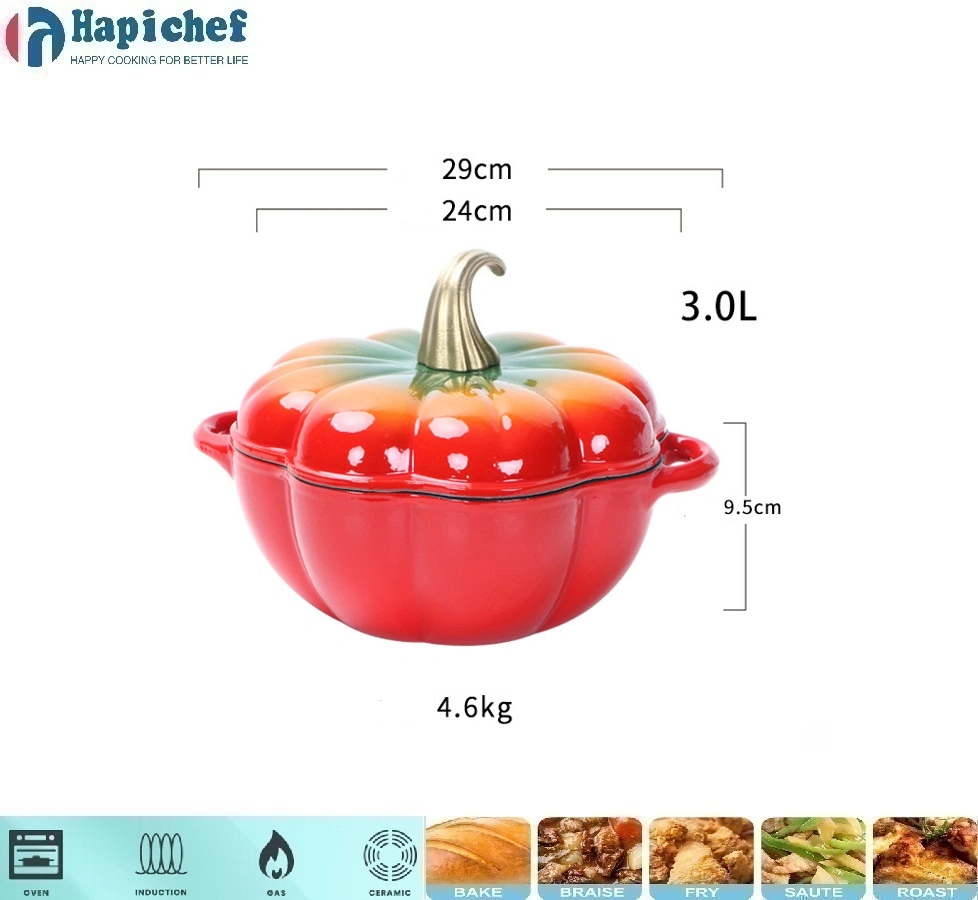 Wholesale Pumpkin Shape Enamel Cast Iron Braise Steam Stew Soup Cooking Pot