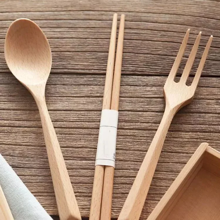 Hot Sale Modern Biodegradable Cutlery Wooden Spoon Fork and Knife Tableware Set