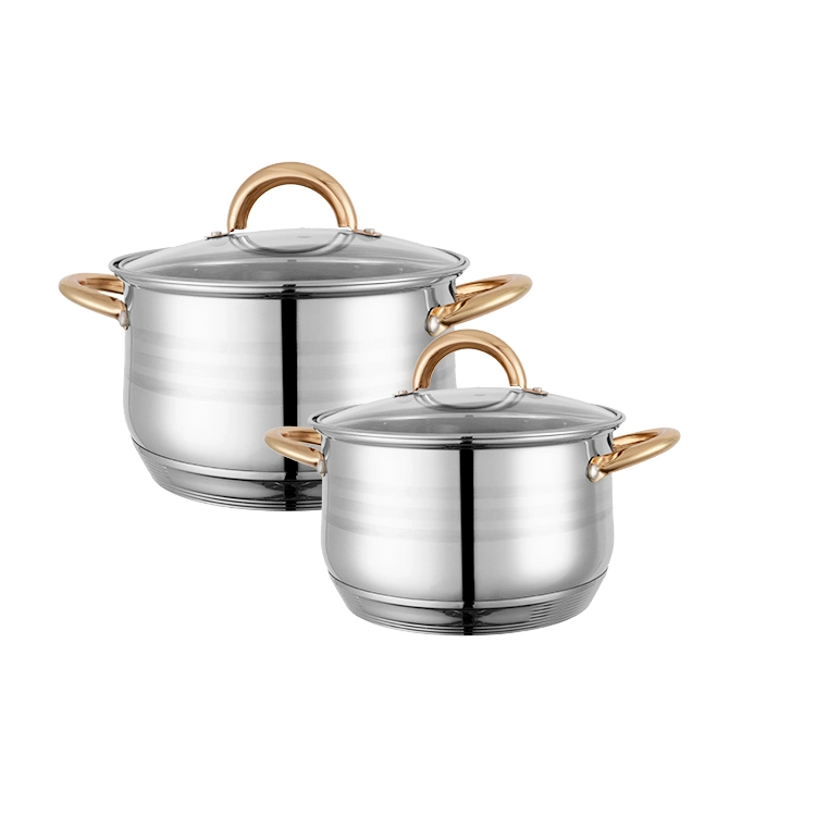 Wholesale 4PCS Golden Handles Cookware Casserole Sets Cooking Pots Stainless Steel Soup Pot