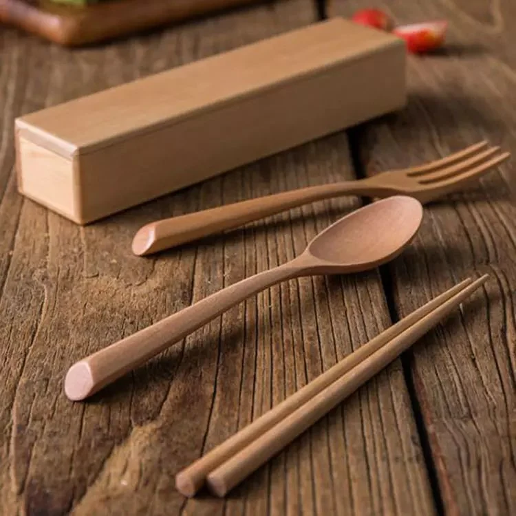 Hot Sale Modern Biodegradable Cutlery Wooden Spoon Fork and Knife Tableware Set