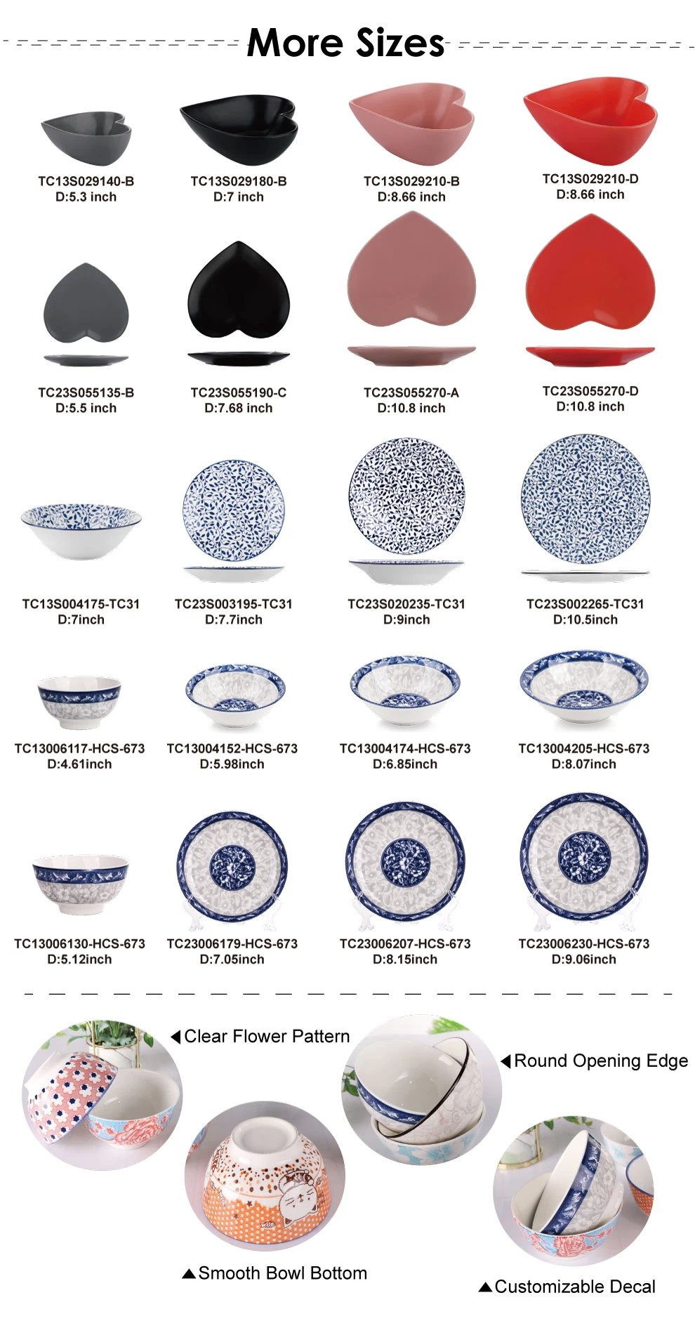 High Quality Ceramic Plates with Flower Decal Designs Dinner Sets Porcrlain Dished for Home