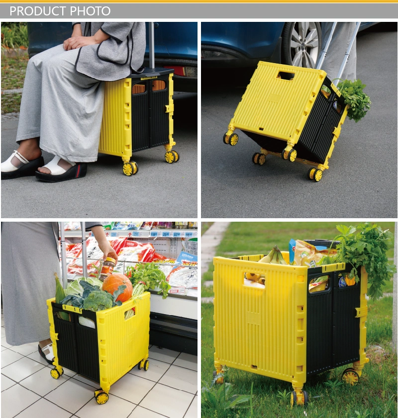 Universal Wheel Supermarket Shopping Cart Plastic Folding Pull Rod Trolley Portable Cart