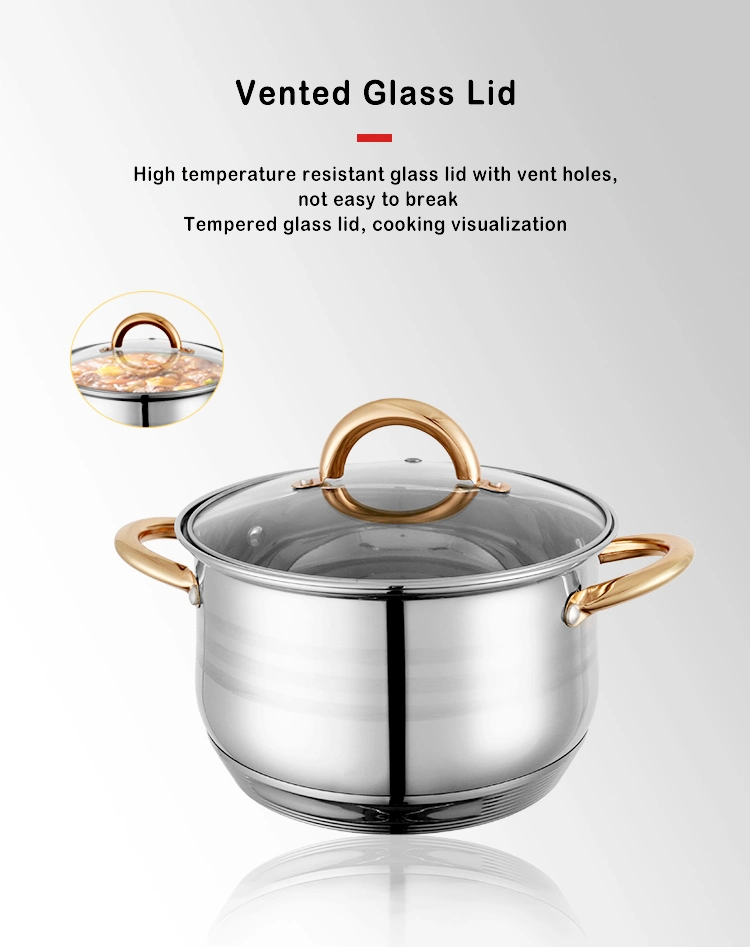 Wholesale 4PCS Golden Handles Cookware Casserole Sets Cooking Pots Stainless Steel Soup Pot